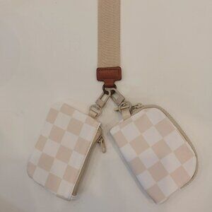 Stylish Beige Checkered Women's Dual Pouch